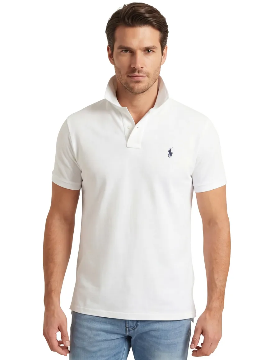 Ralph Lauren polo effen pique Custom Slim Fit wit