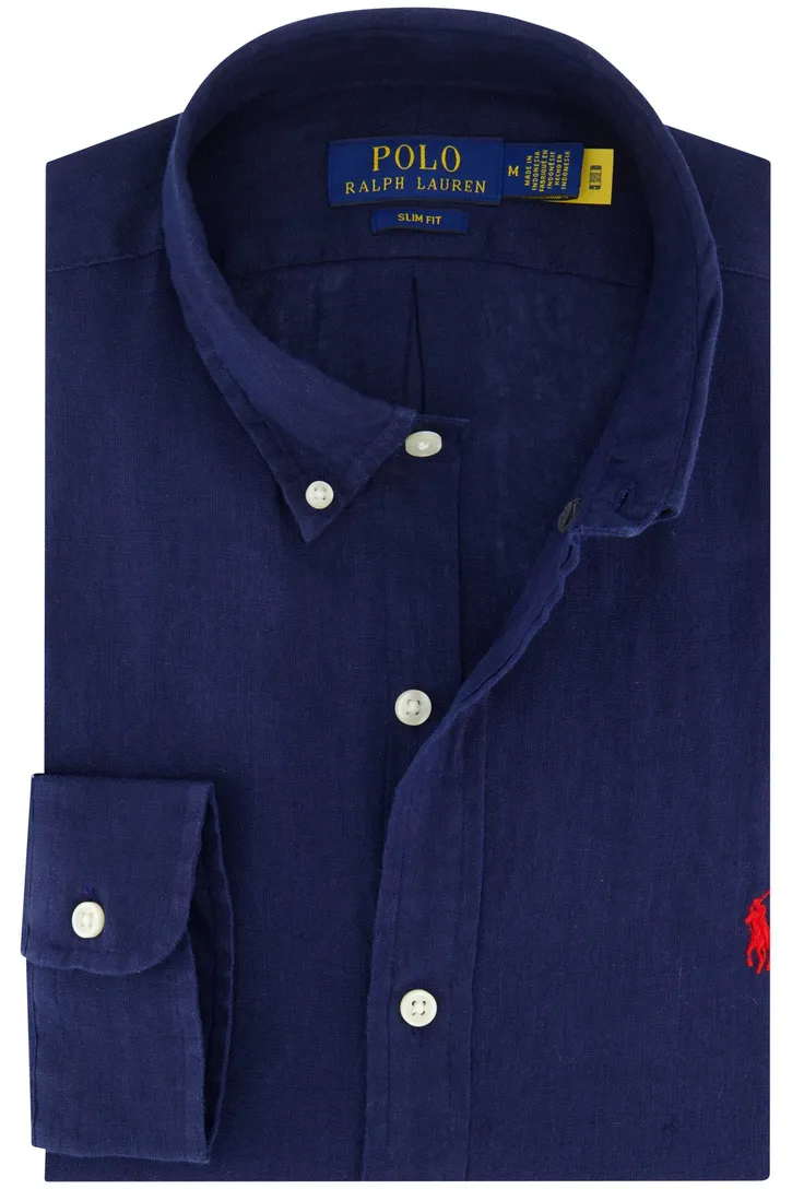 Polo Ralph Lauren overhemd donkerblauw 100% linnen