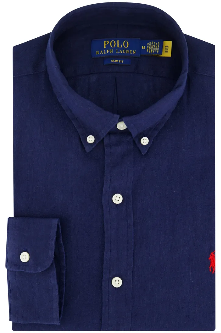 Polo Ralph Lauren overhemd donkerblauw 100% linnen