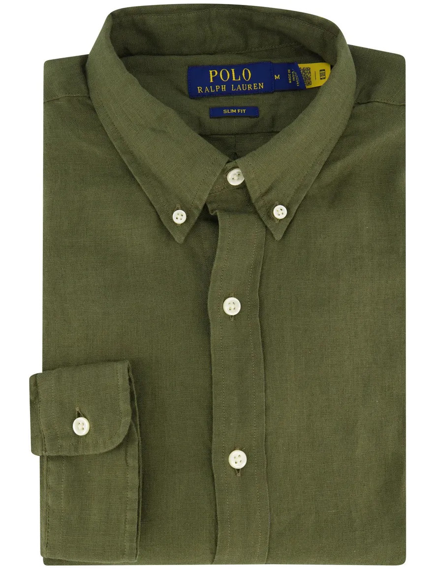 Polo Ralph Lauren overhemd mosgroen linnen