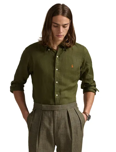 Polo Ralph Lauren Polo Ralph Lauren overhemd mosgroen linnen button-down