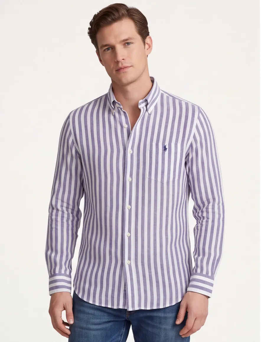 Polo Ralph Lauren overhemd navy wit linnen gestreept