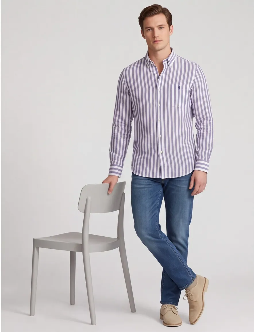 Polo Ralph Lauren overhemd navy wit linnen gestreept
