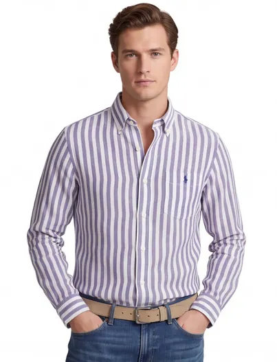 Polo Ralph Lauren Polo Ralph Lauren overhemd navy wit linnen button-down