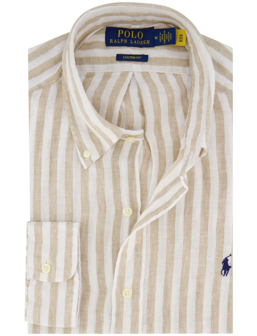 Polo Ralph Lauren overhemd beige wit linnen button-down