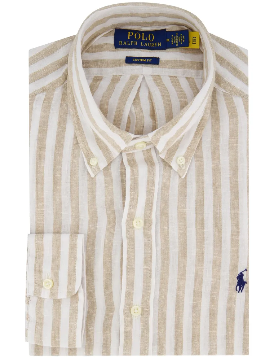 Polo Ralph Lauren overhemd beige wit linnen button-down
