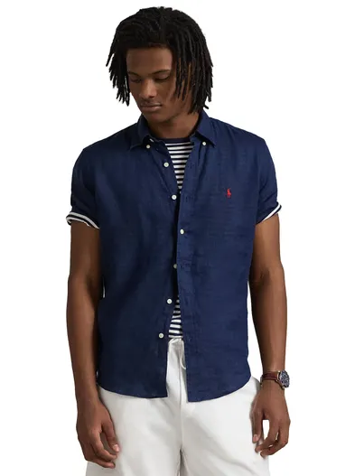 Polo Ralph Lauren Polo Ralph Lauren Custom Fit overhemd navy korte mouw
