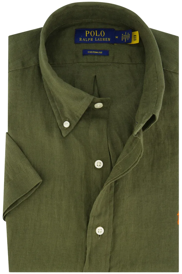 Polo Ralph Lauren overhemd mosgroen Custom Fit korte mouw