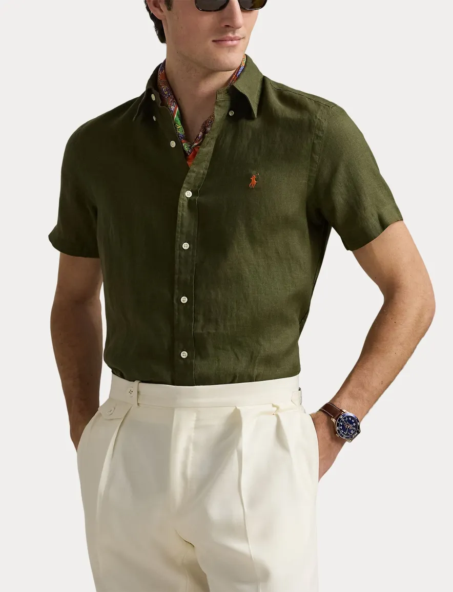 Polo Ralph Lauren overhemd mosgroen Custom Fit