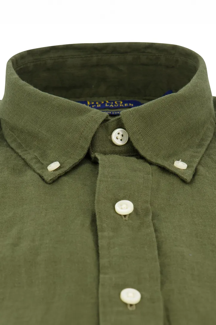 Polo Ralph Lauren overhemd mosgroen Custom Fit korte mouw