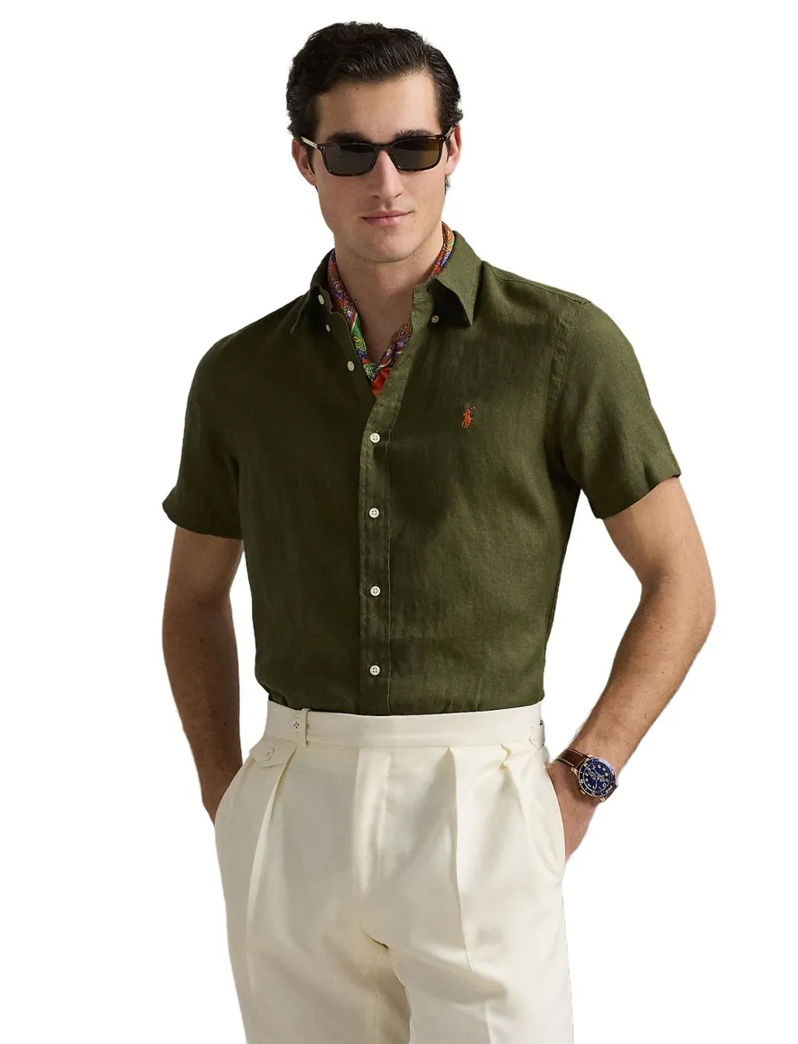 Polo Ralph Lauren overhemd mosgroen Custom Fit