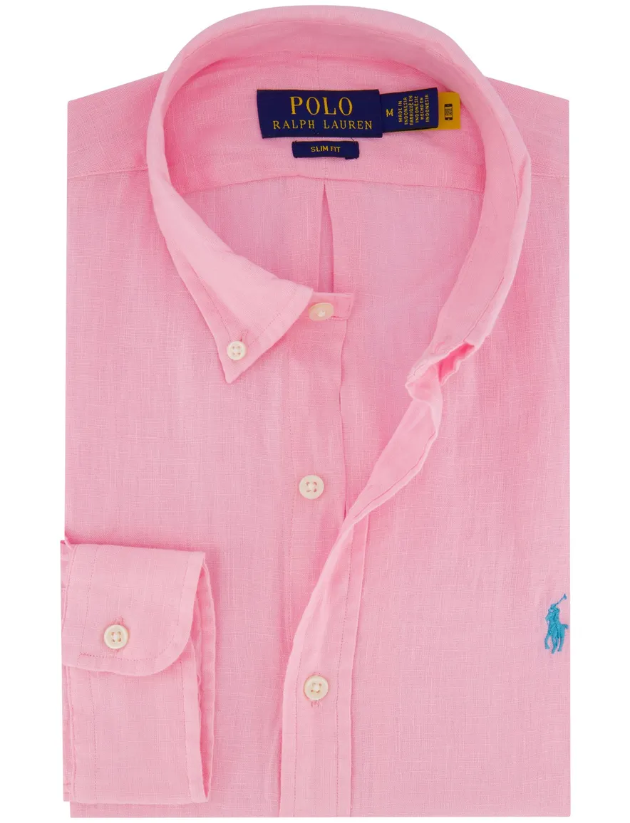 Polo Ralph Lauren overhemd roze linnen lange mouw