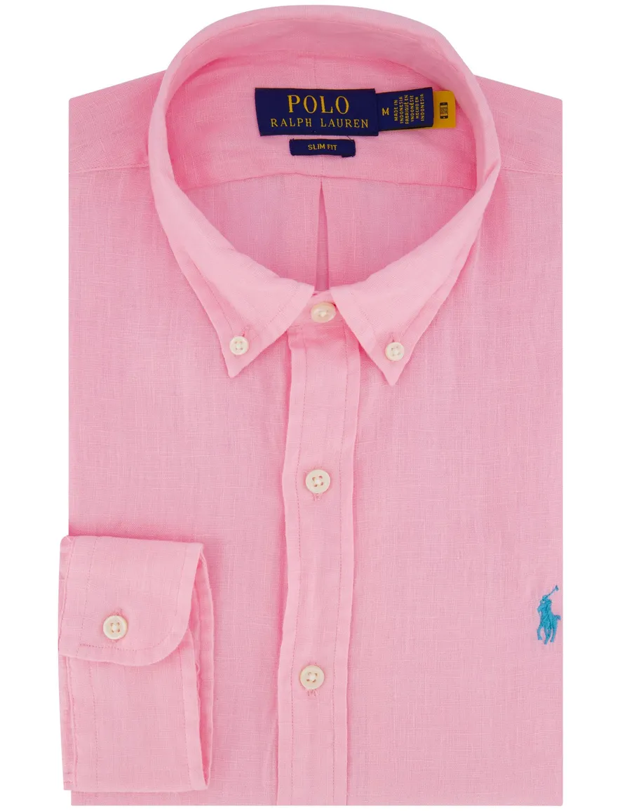 Polo Ralph Lauren overhemd roze linnen lange mouw