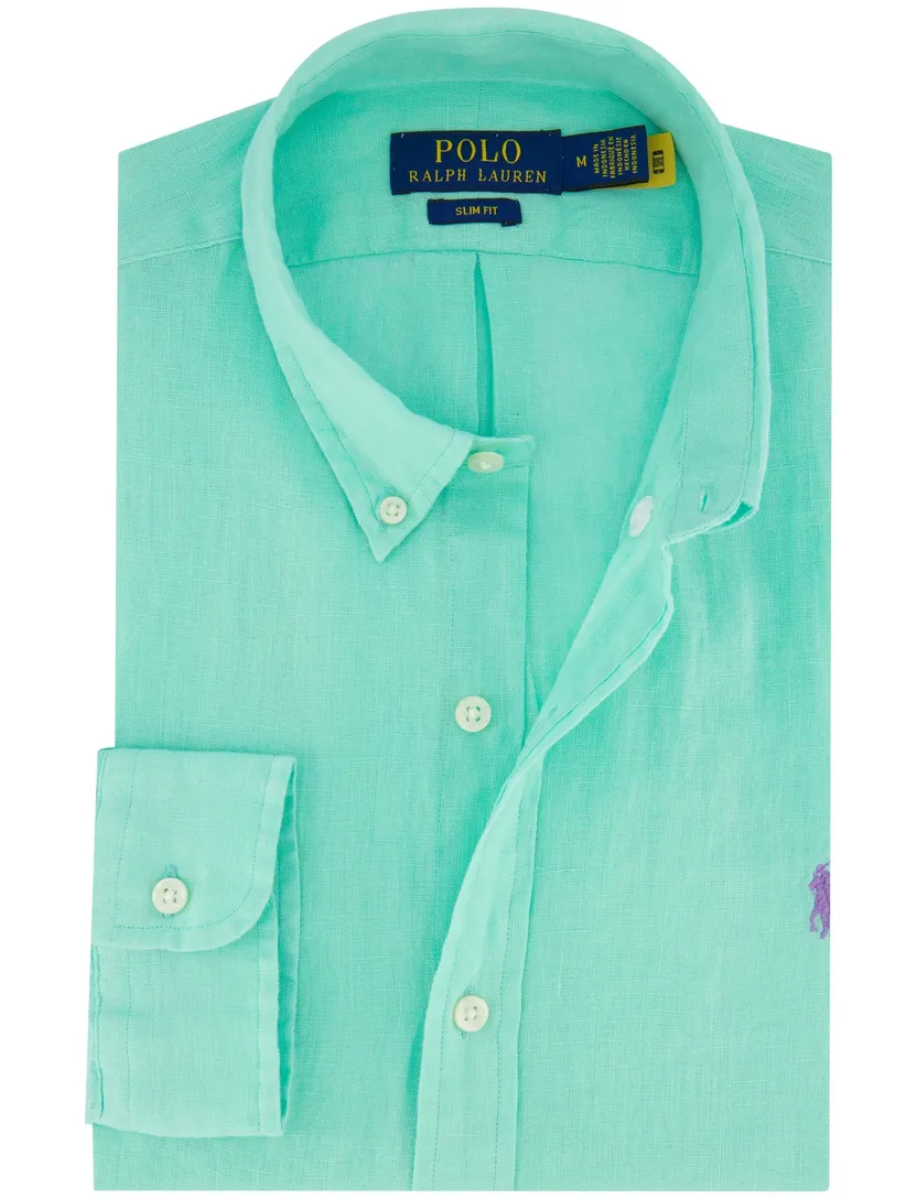 Polo Ralph Lauren overhemd turquoise slim fit linnen