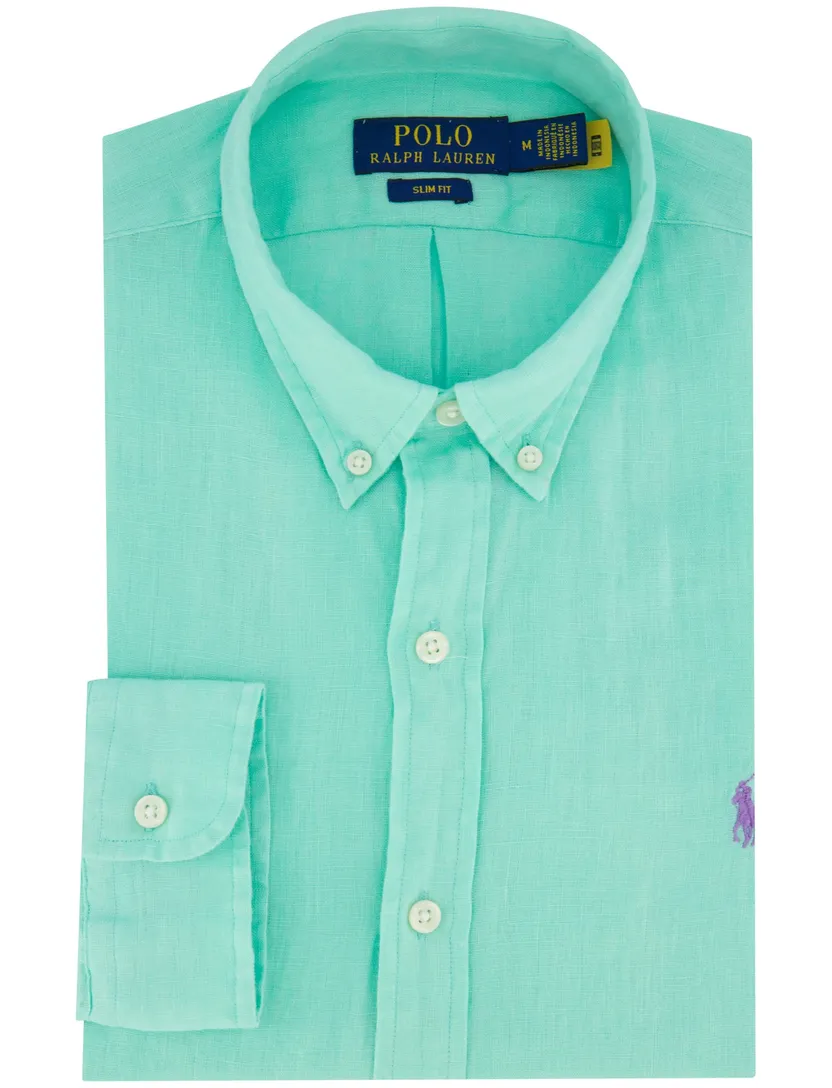Polo Ralph Lauren overhemd turquoise slim fit linnen