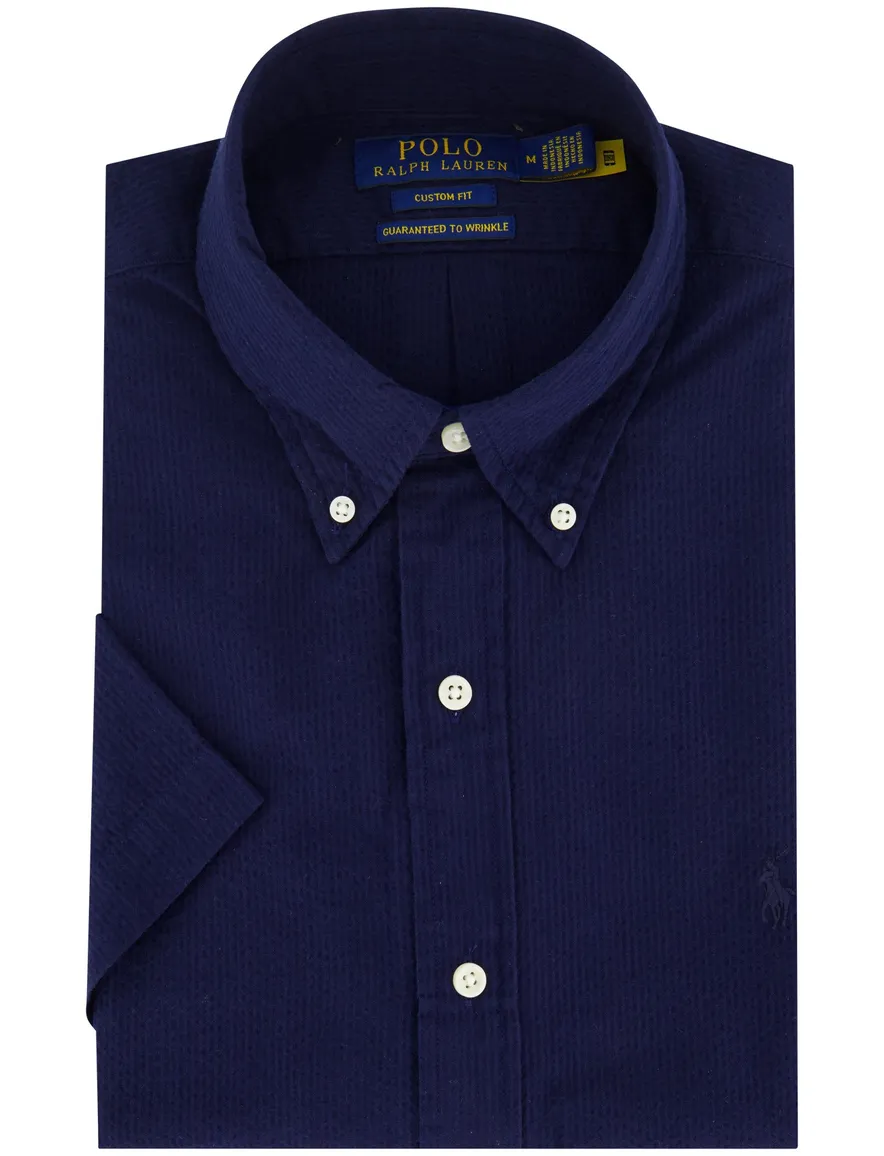 Polo Ralph Lauren overhemd korte mouw effen donkerblauw