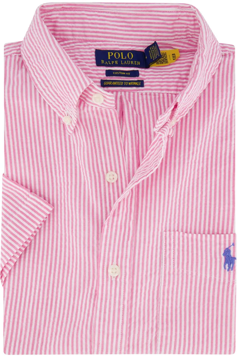 Polo Ralph Lauren overhemd korte mouw roze wit linnen