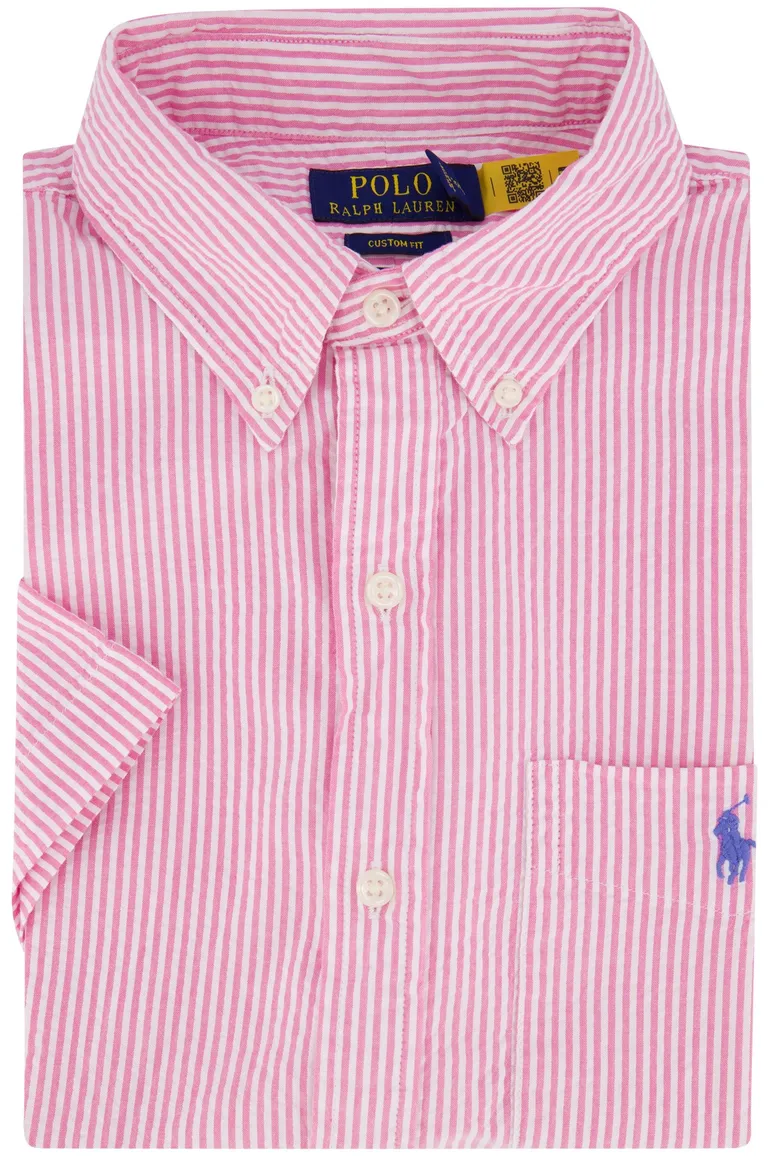 Polo Ralph Lauren overhemd korte mouw roze wit linnen