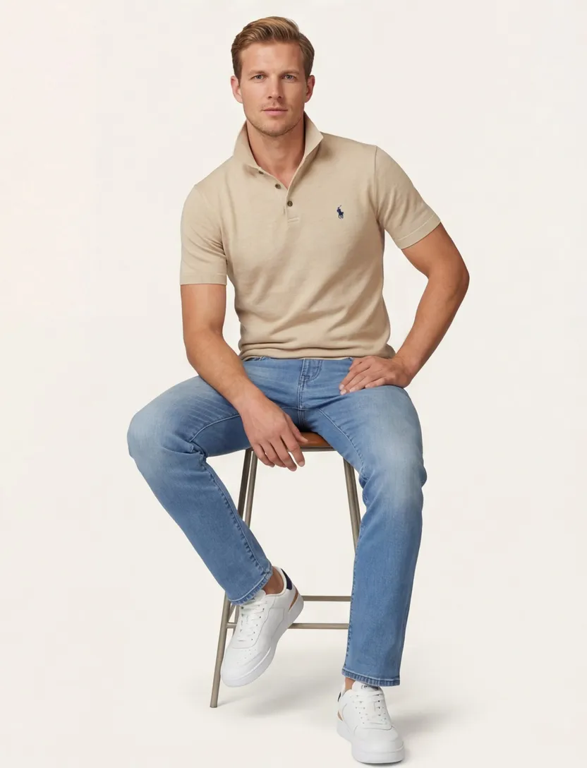 Polo Ralph Lauren knitted polo met boord beige