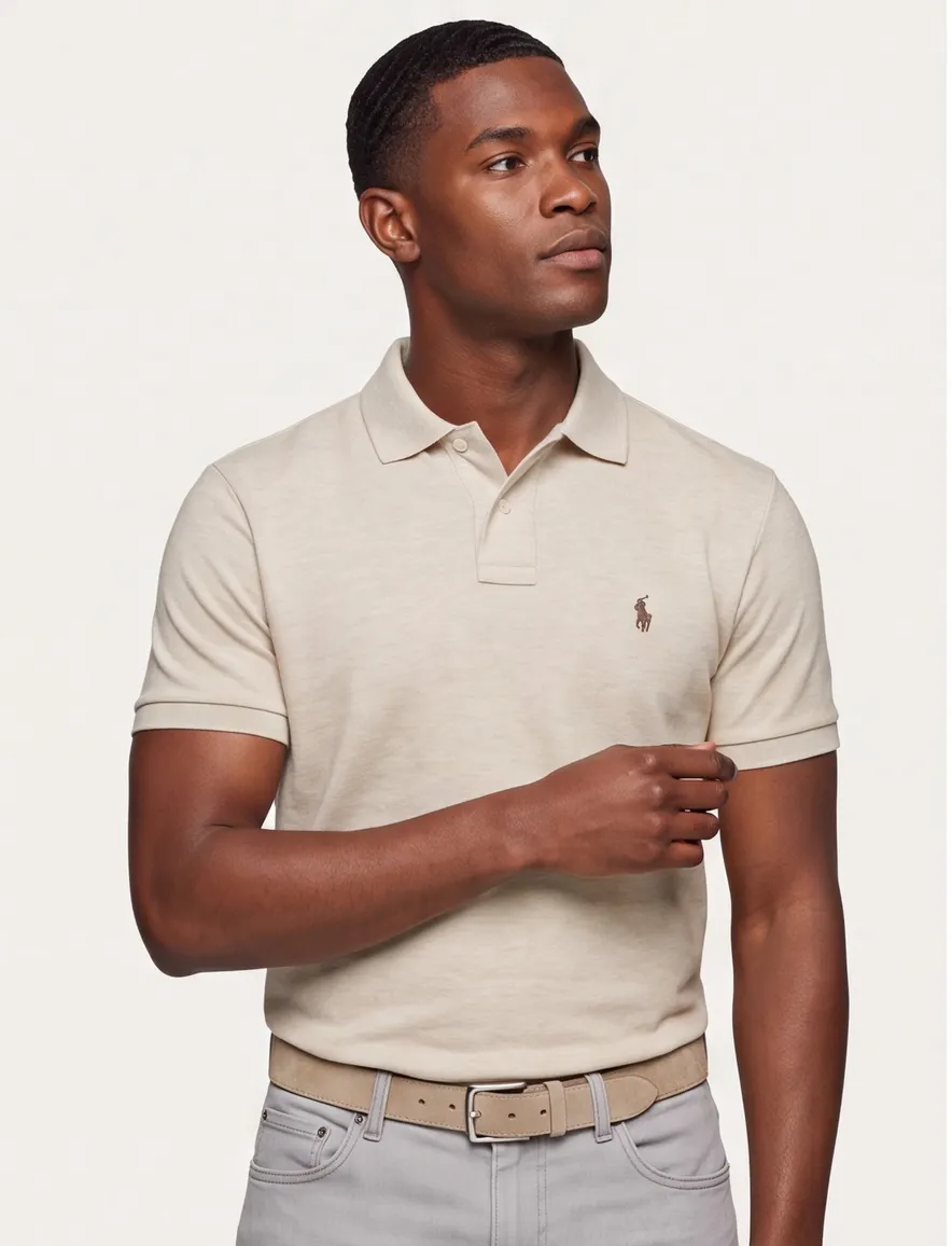 Polo Ralph Lauren Custom Slim Fit poloshirt korte mouw beige katoen