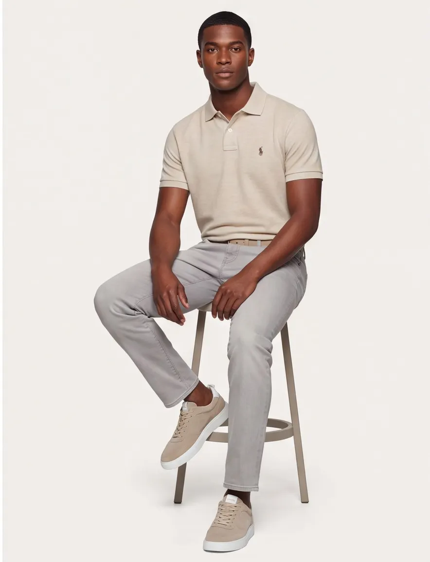 Polo Ralph Lauren Custom Slim Fit poloshirt korte mouw beige katoen
