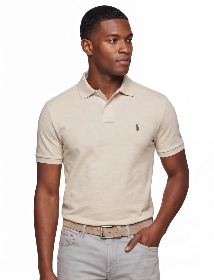 Polo Ralph Lauren Custom Slim Fit poloshirt korte mouw beige katoen