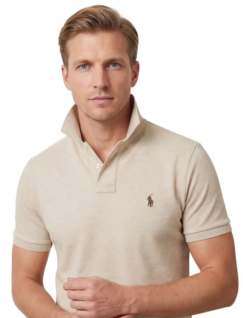 Poloshirt korte mouw Polo Ralph Lauren Custom Slim Fit beige gemêleerd