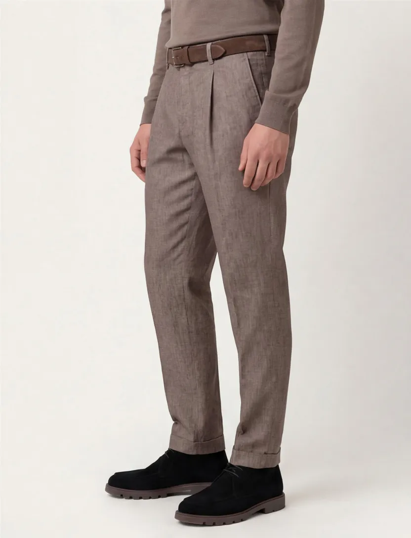 Gardeur Pantalon katoen bruin flatfront effen
