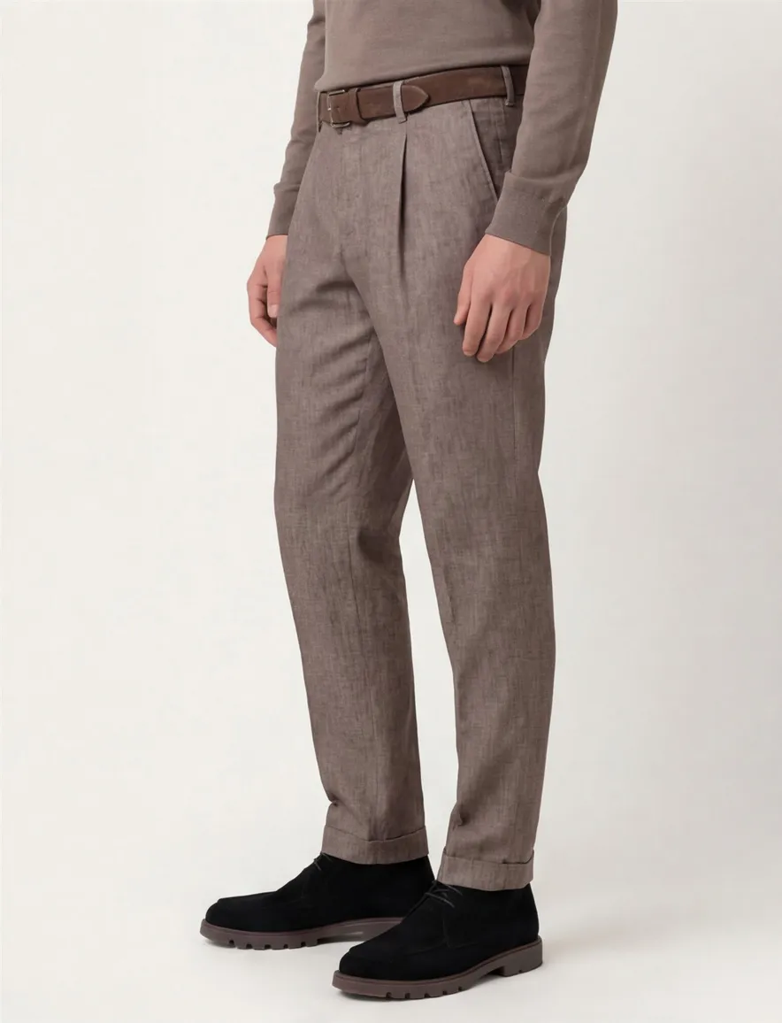 Gardeur Pantalon katoen bruin flatfront gemeleerd