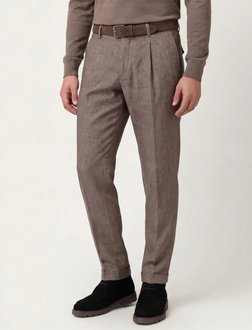 Gardeur Pantalon katoen bruin flatfront gemeleerd