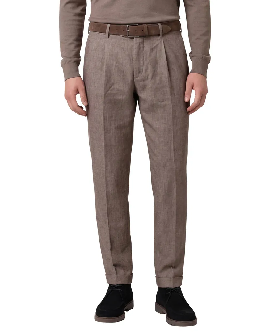 Gardeur Pantalon katoen bruin flatfront effen