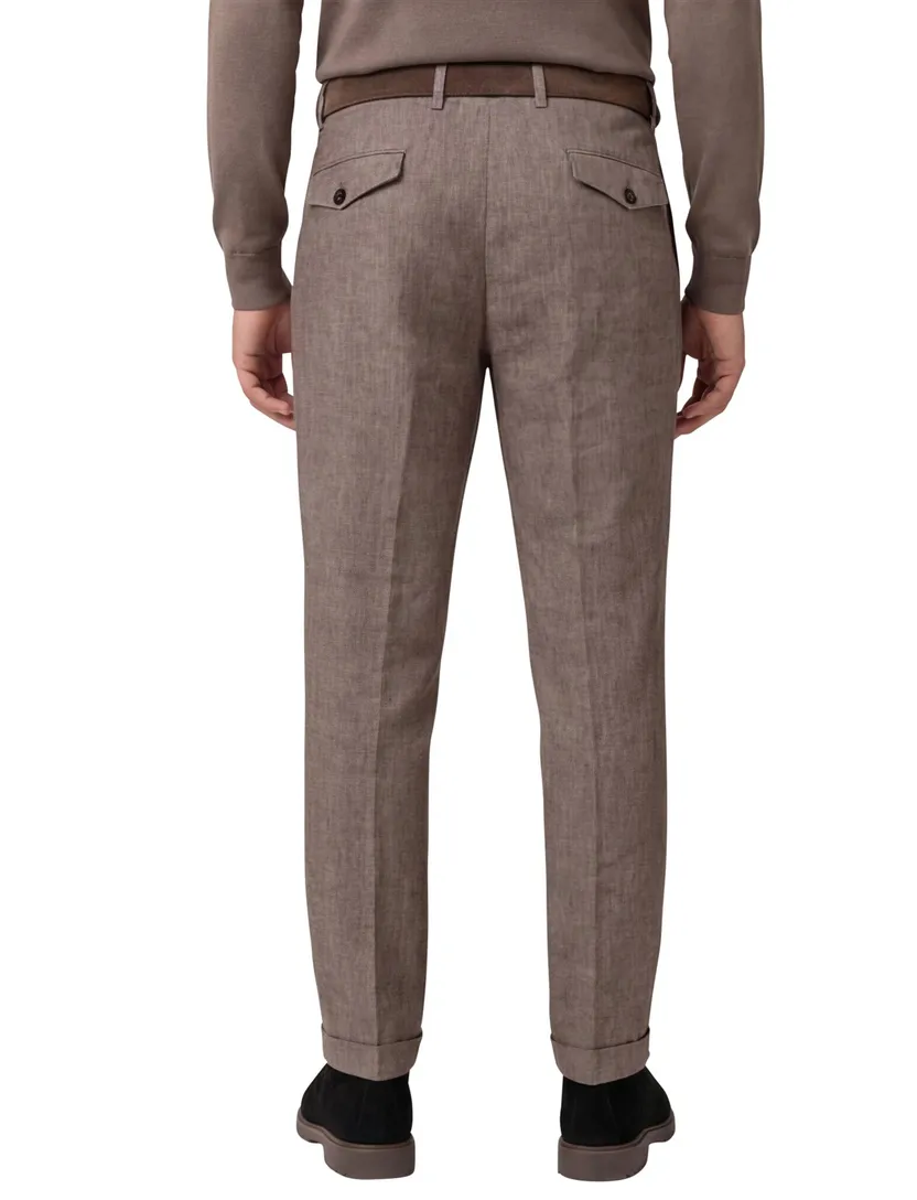 Gardeur Pantalon katoen bruin flatfront effen
