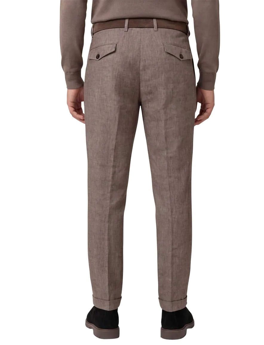 Gardeur Pantalon katoen bruin flatfront gemeleerd