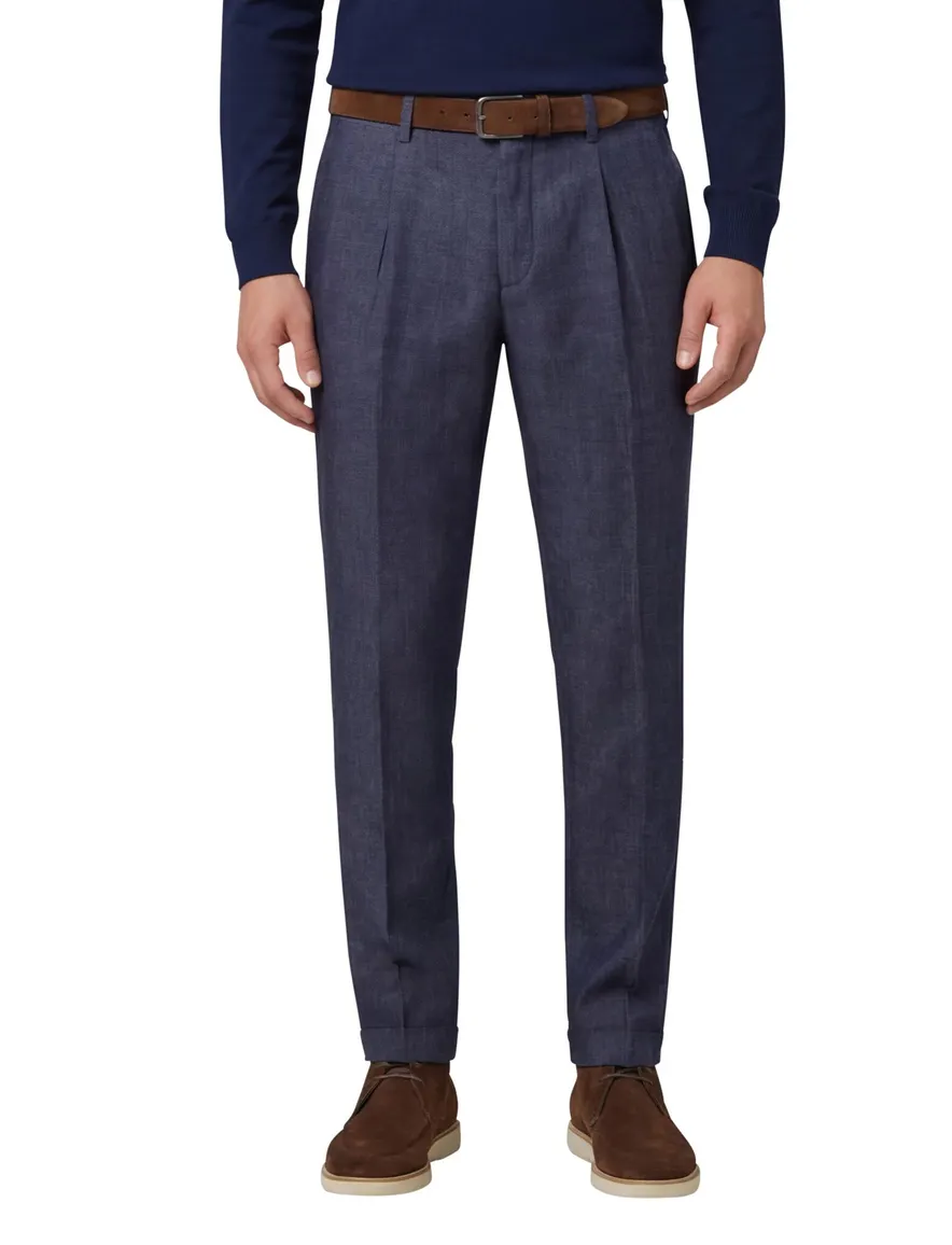 Gardeur Pantalon katoen blauw flatfront