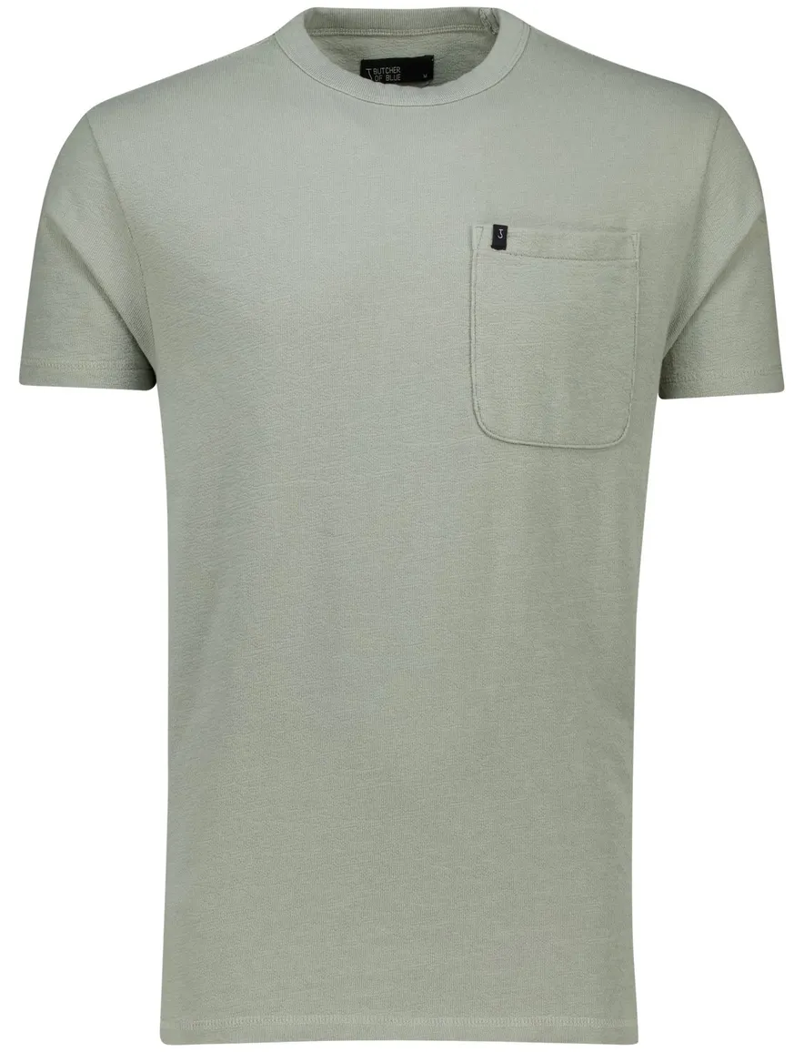 Butcher of Blue T-shirt groen effen katoen normale fit