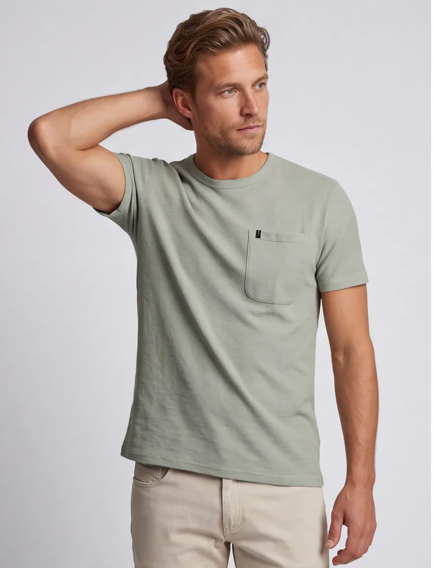 Butcher of Blue T-shirt groen effen katoen normale fit