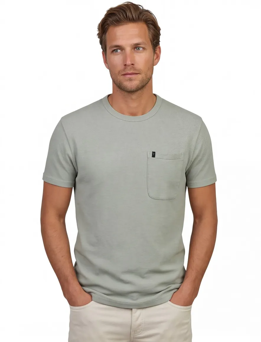 Butcher of Blue T-shirt groen effen katoen normale fit