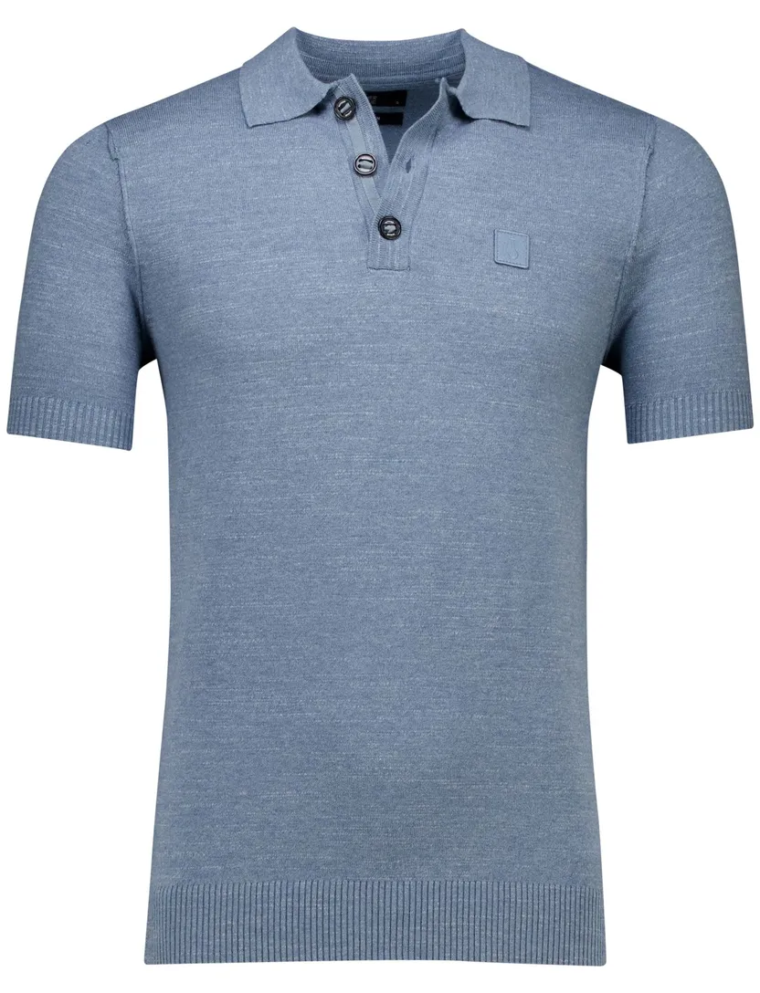 Butcher of Blue Clifden polo blauw katoen 3-knoops