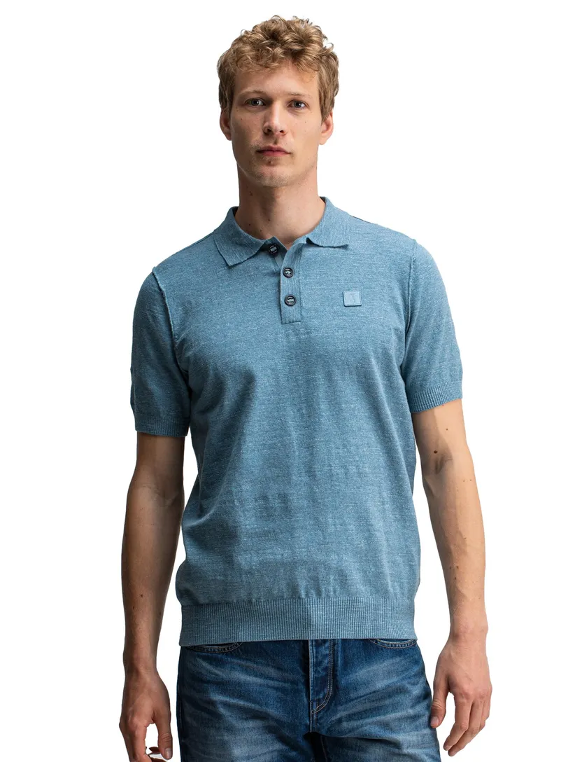 Butcher of Blue Clifden polo blauw katoen 3-knoops