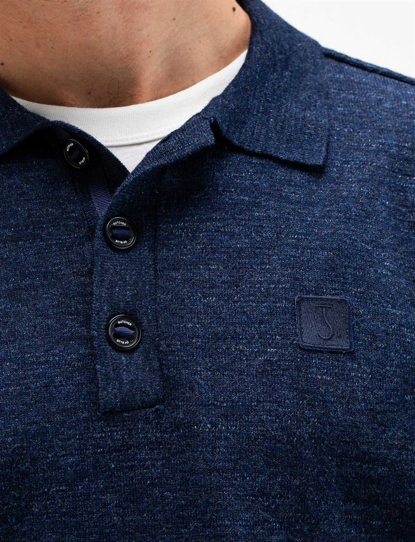 Polo Butcher of Blue Clifden donkerblauw katoen gemeleerd