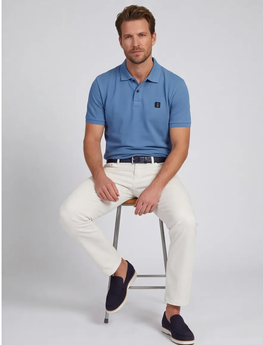 Butcher of Blue polo blauw katoen normale fit