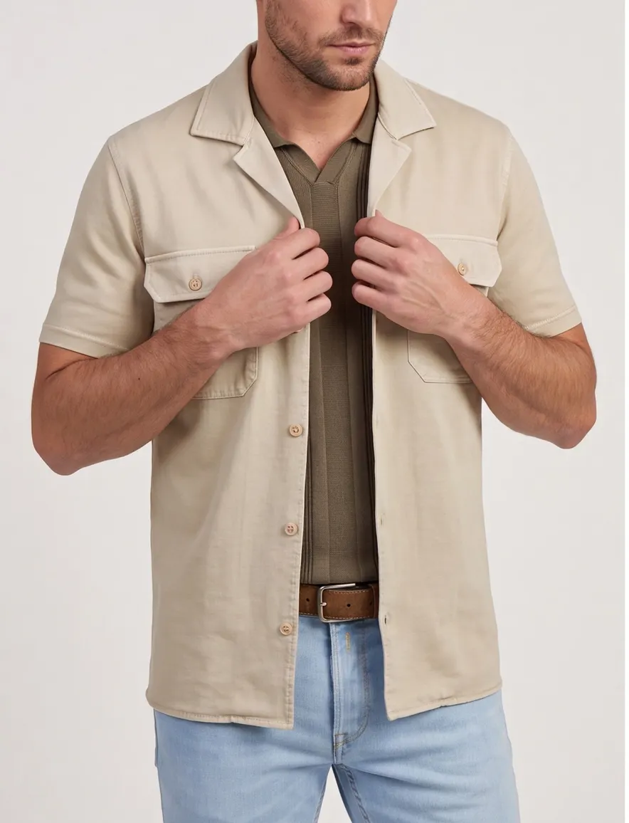 Butcher of Blue Mikey overshirt korte mouw beige