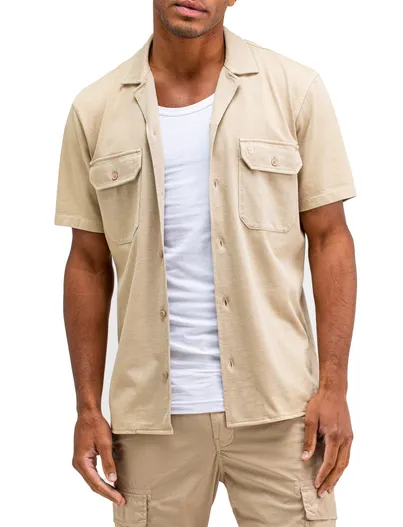 Butcher of Blue Butcher of Blue Mikey overshirt korte mouw beige