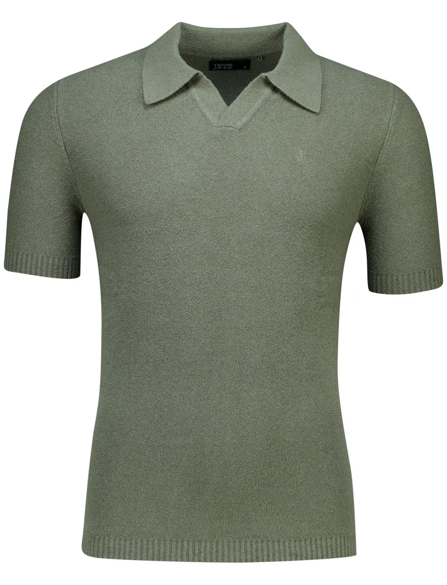 Butcher of Blue polo groen effen normale fit katoen