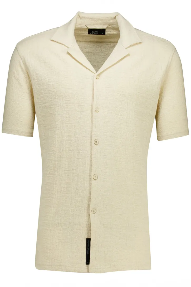 Butcher of Blue overhemd korte mouw beige effen