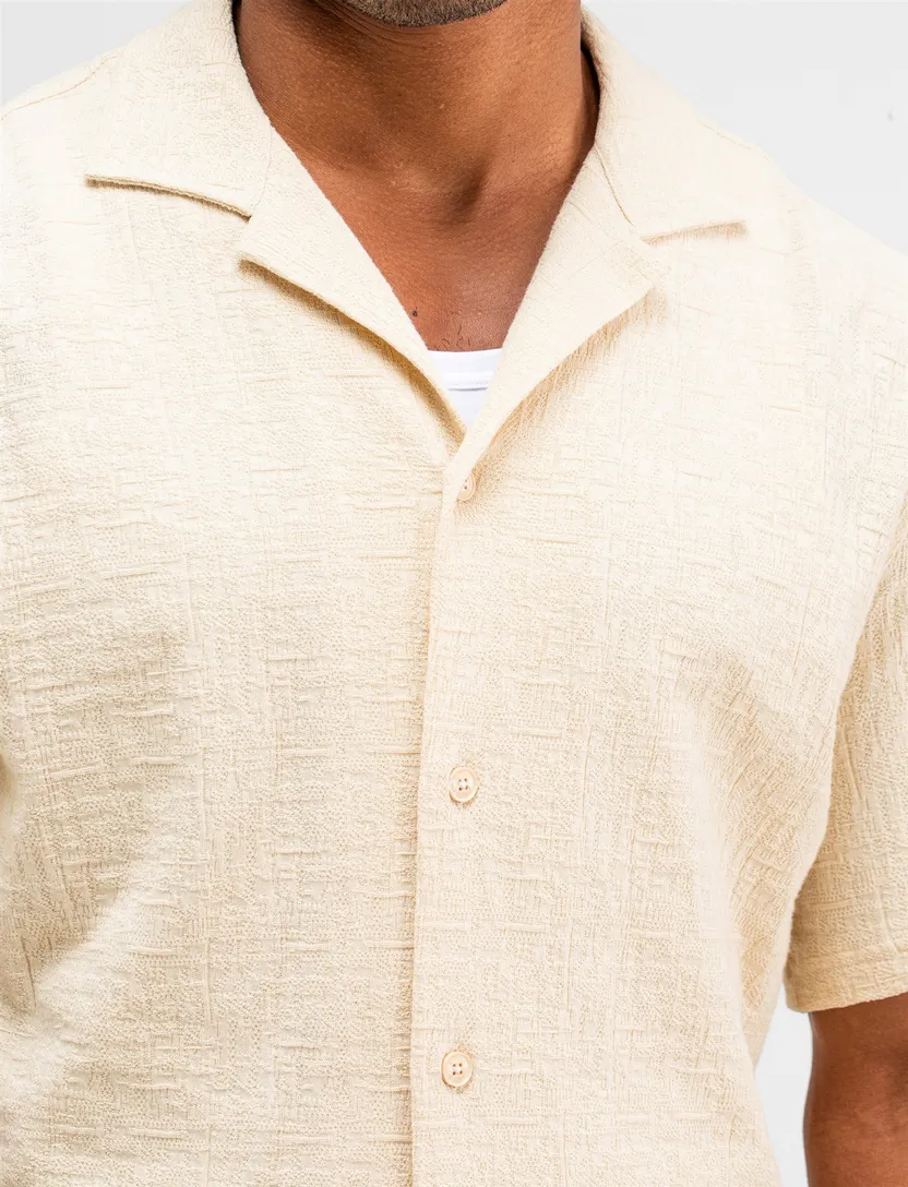 Butcher of Blue overhemd korte mouw beige effen