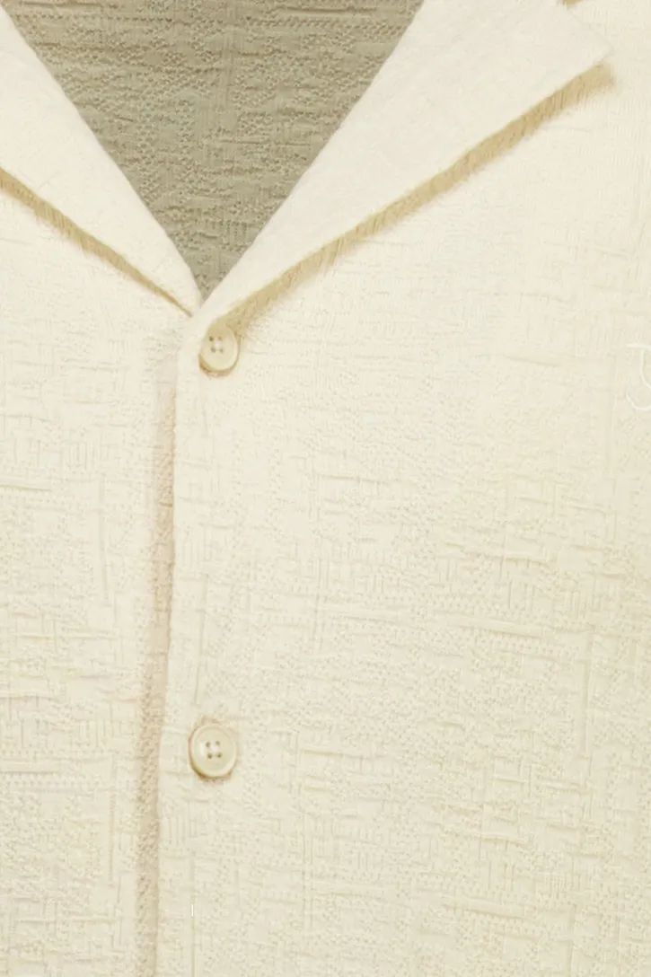 Butcher of Blue overhemd korte mouw beige effen