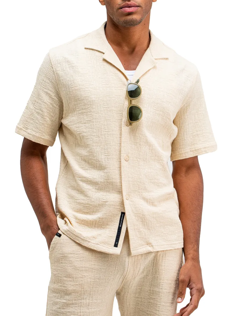 Butcher of Blue overhemd korte mouw beige effen