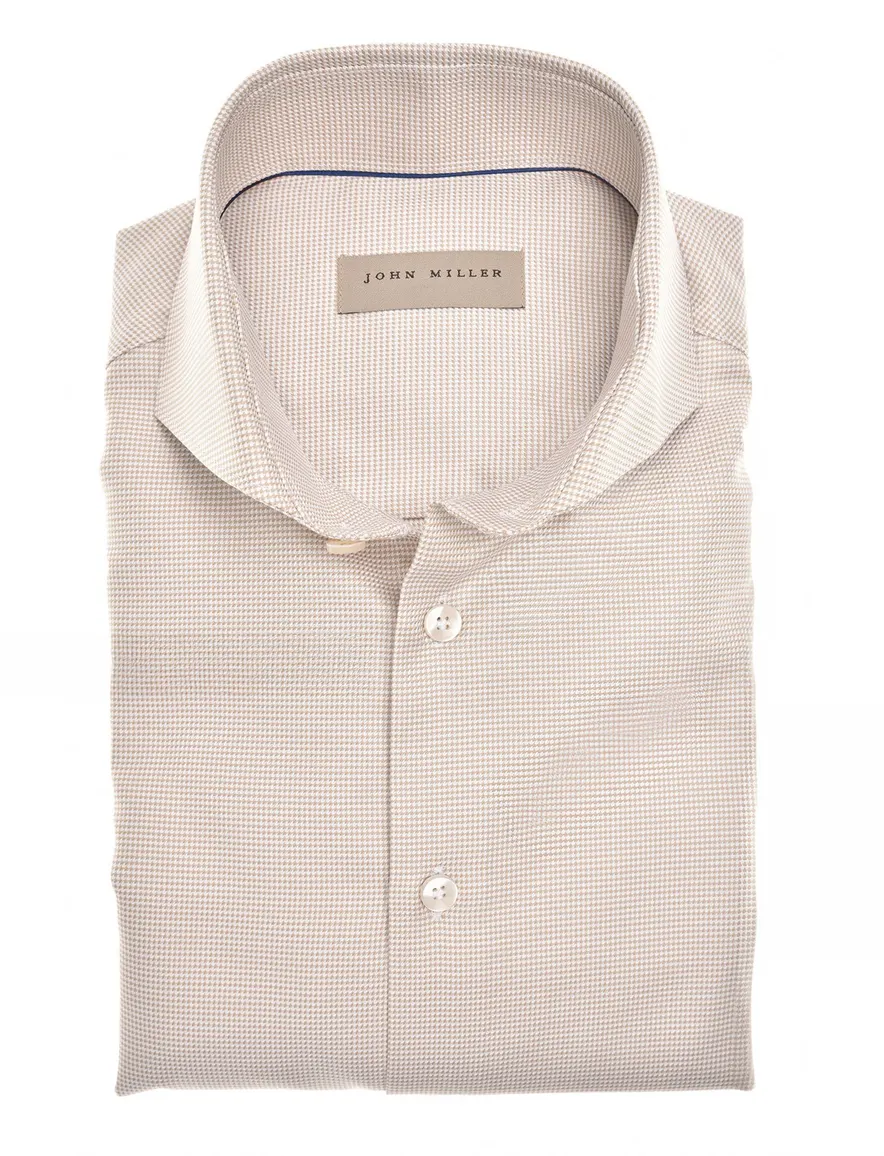 John Miller Tailored Fit overhemd mouwlengte 7 beige