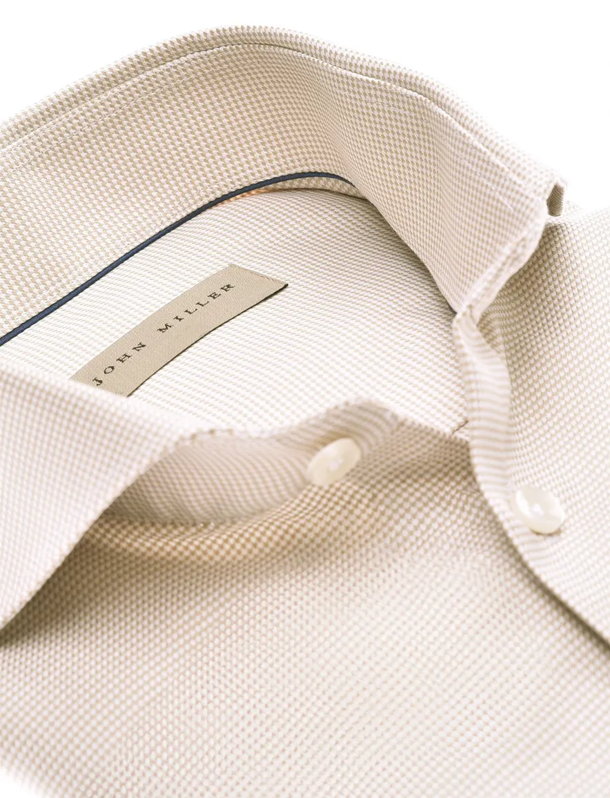 John Miller Tailored Fit overhemd mouwlengte 7 beige